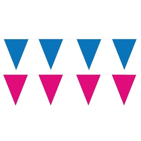 Roze/Blauwe feest punt vlaggetjes pakket 80 meter