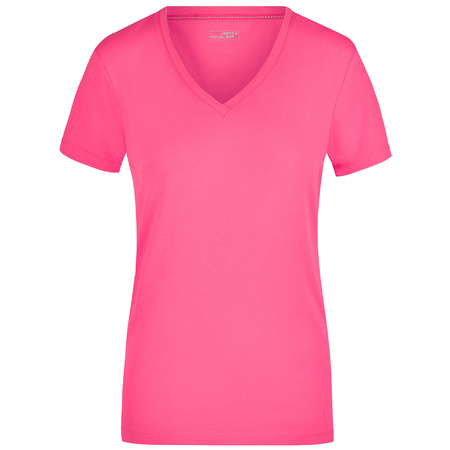 Roze dames stretch t-shirt met V-hals 