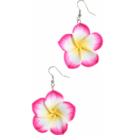 Toppers - Roze Hawaii bloem oorbellen