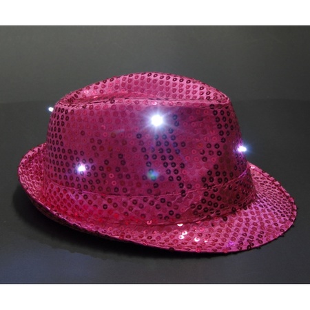 Roze pailletten hoedje met LED licht