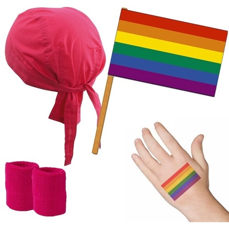 Pink/rainbow Gay Pride theme dress up set for adults