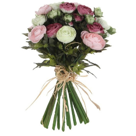 Pink/white Ranunculus/renoncule artificial flowers bouquet 35 cm