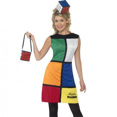 Rubiks kubus jurk met hoed en tas