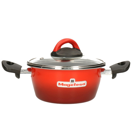Stainless steel red cooking pan Cuenca with glass lid 16 cm 1 liters