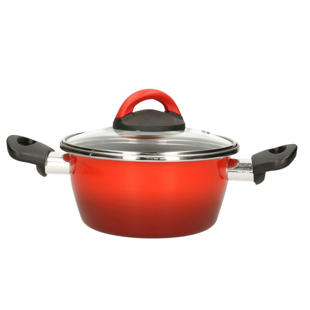 Stainless steel red cooking pan Cuenca with glass lid 16 cm 1 liters