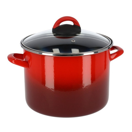 Rvs rode kookpan/soeppan met glazen deksel 18 cm 3,8 liter
