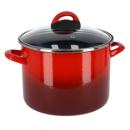 Rvs rode kookpan/soeppan met glazen deksel 23 cm 5.8 liter