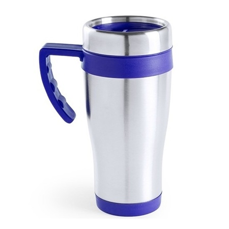 RVS thermosbeker/warm houd koffiebeker blauw 500 ml