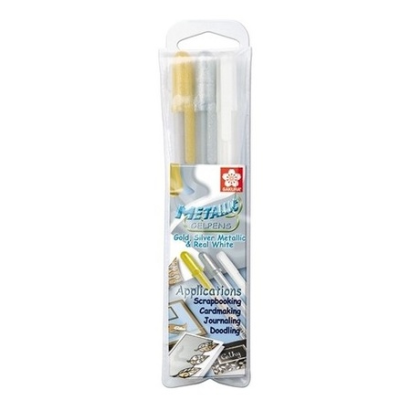 Gelpen set 3 pieces gold, silver and white