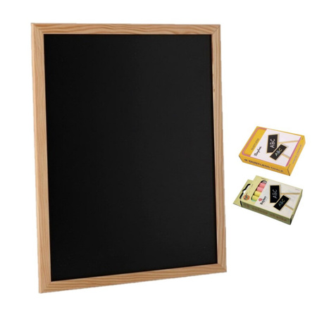 Schoolbord/krijtbord 30 x 40 cm met 12x stuks gekleurde en 12 stuks witte krijtjes