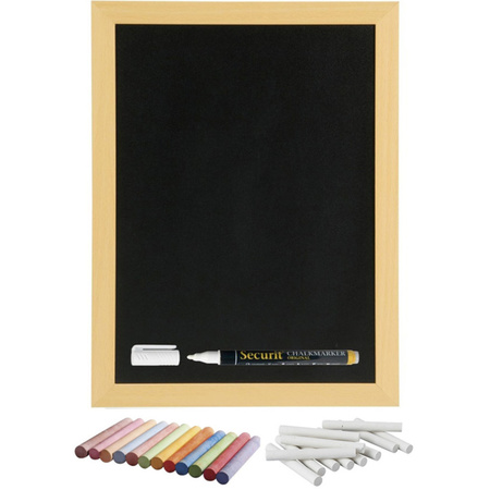 Schoolbord/krijtbord 30 x 40 cm met krijtjes wit en kleur