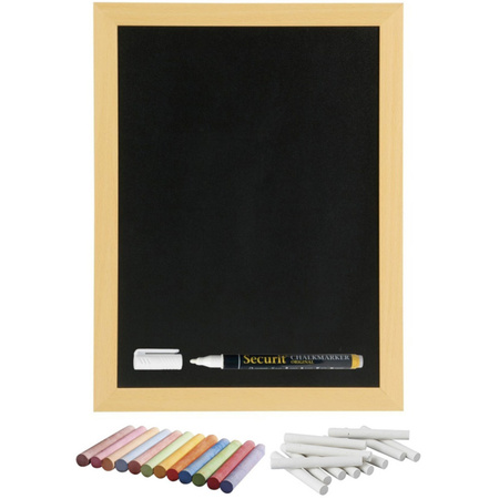 Schoolbord/krijtbord 40 x 60 cm met krijtjes wit en kleur
