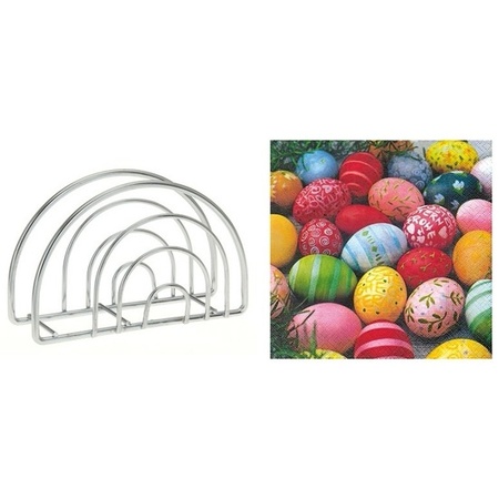 Napkin holder with Easter napkins with colored eggs