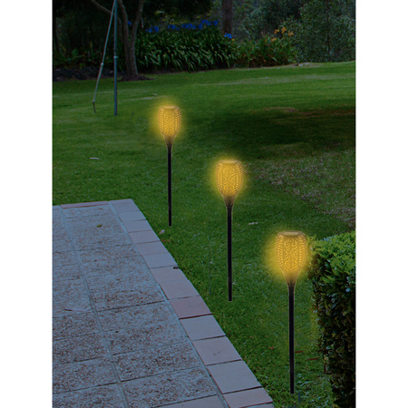 Set of 12x pieces solar garden lamps/torches with flame effect on solar energy 78 cm