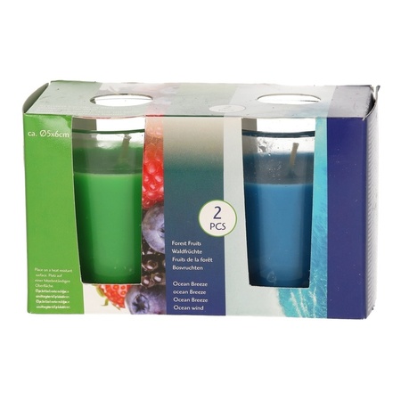 Set of 2 scented candles forest fruits and ocean breeze in glass
