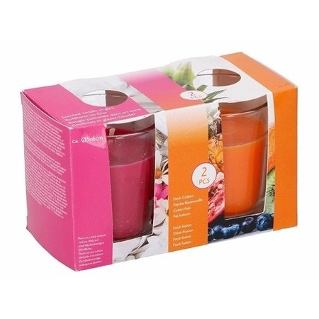 Set of 2 scented candles fresh cotton and fruit fusion in glass