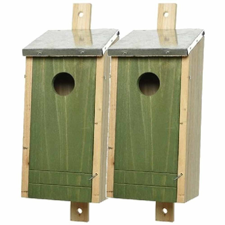 Set van 2 houten vogelhuisje/nestkastje donkergroen 26 cm