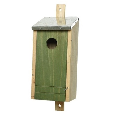 Set van 2 wooden nesting bird house with dark green front 19 cm
