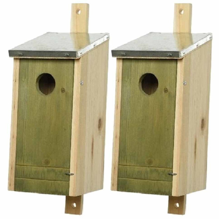Set van 2 houten vogelhuisjes/nestkastjes lichtgroen 26 cm