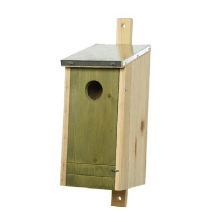 Set van 2 houten vogelhuisjes/nestkastjes lichtgroen 26 cm