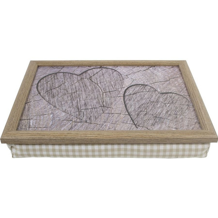 Set of 2 Lap pillow/laptrays treetrunk/wood hearts print 33 x 43 cm