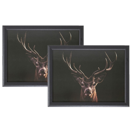 Set of 2 laptrays black deer print 43 x 33 cm