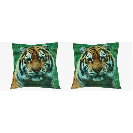 Set van 2 sierkussens met print van tijger 35 x 35 cm