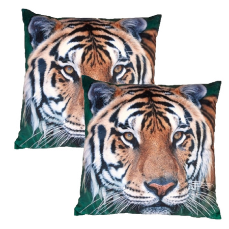 2x Pillows/cushions with tiger print 40 x 40 cm