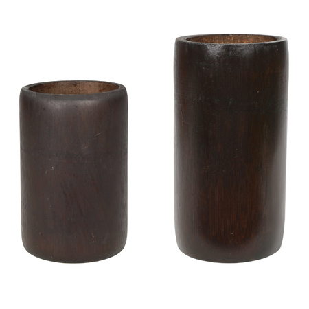 Set van 2x kaarshouders/waxinelichthouders bamboe bruin 13 en 16 cm