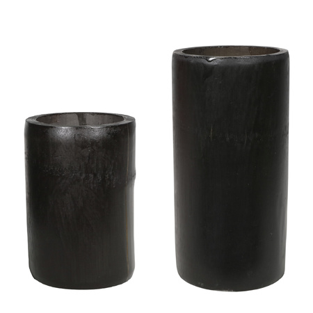 Set of 2x candle holders bamboo grey/green 13 en 16 cm