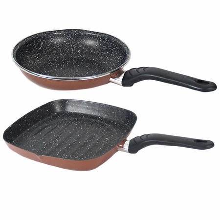 Set of 2x aluminum brown frying pan and grill pan Burgos