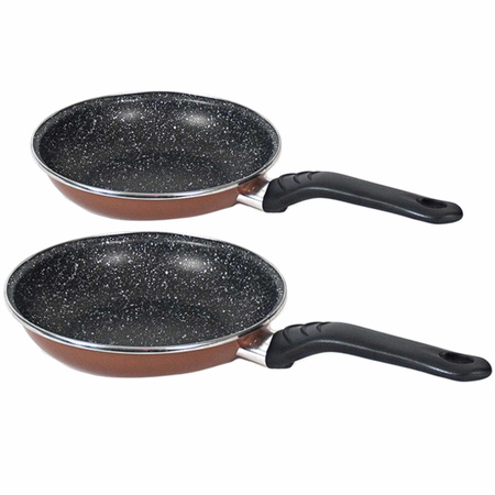 Set of 2x aluminum brown small frying pans Burgos with non-stick coating 20 and 26 cm