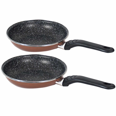 Set of 2x aluminum brown small frying pans Burgos with non-stick coating 24 and 28 cm
