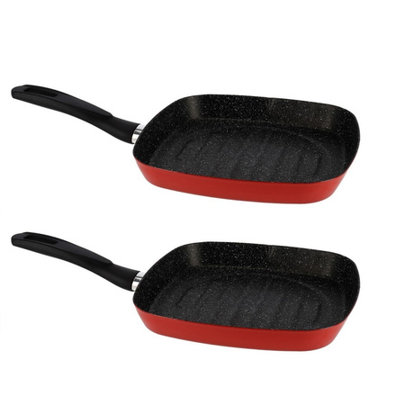 Set of 2x pieces aluminum grill pan Cordoba square with non-stick coating 27 cm