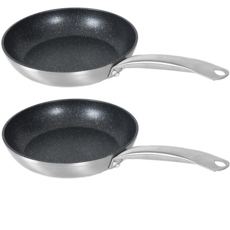Set of 2x pieces aluminum small frying pans Rila with non-stick coating 19 cm
