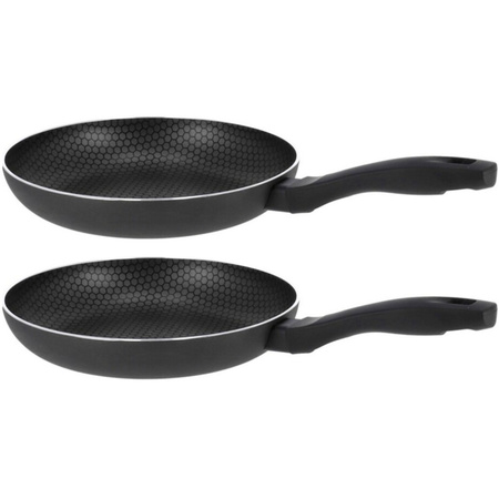 Set of 2x pieces aluminum black frying pans Mare with non-stick coating 25 cm