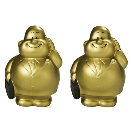 Set of 2x pieces anti stress gold business man in suit 9 cm