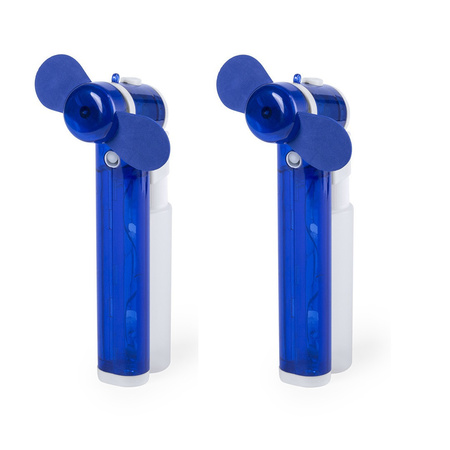 Set van 2x stuks blauwe hand ventilators met water verdamper 16 cm