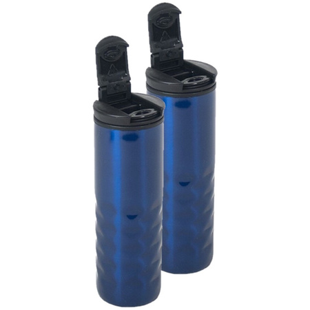 Set van 2x stuks blauwe RVS thermosfles / isoleerfles 400 ml