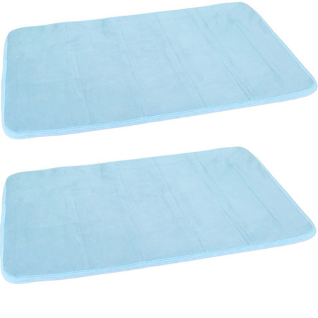 Set van 2x stuks blauwe sneldrogende badmat 40 x 60 cm rechthoekig