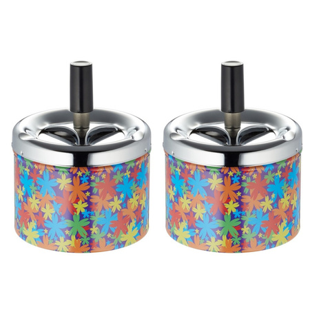 Set of 2x pieces bloomed ashtrays with silver turning cap