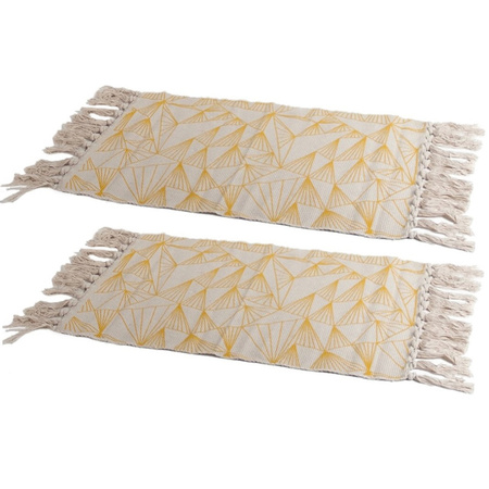 Set of 2x pieces yellow/natural hammam style bath mat/rug 45 x 70 cm rectangular