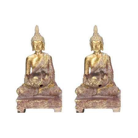 Set of 2x pieces buddha statue in gold with tealight holder 18 cm