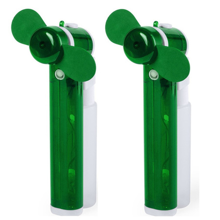 Set van 2x stuks groene hand ventilators met water verdamper 16 cm
