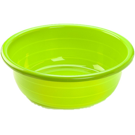 Set of 2x pieces large plastic wash tub round 11 liter green