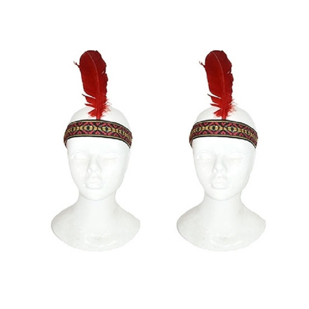 Set van 2x stuks indianen hoofdbanden met veer volwassenen
