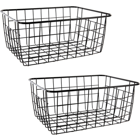 Set of 2x pieces industrial black wire storage baskets 22 x 28 x 12 cm