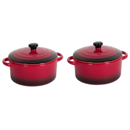 Set of 2x pieces red/black ceramic frying/stew pan Rougo 20 cm 1,1 liter