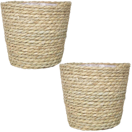 Set of 2x pieces natural rattan baskets made of twisted rope/rattan 17,5 cm