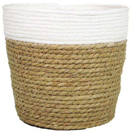 Set of 2x pieces natural/white rattan baskets made of twisted rope/rattan 17,5 cm